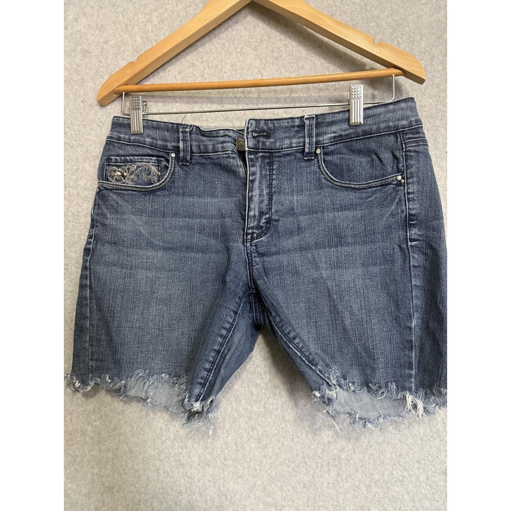 White House Black Market Shorts Womens 8R Blue Cutoff Embroidered Rhinestone